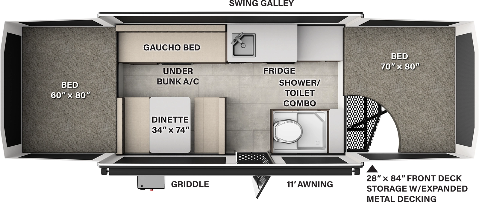 The Rockwood Tent 2270FT floorplan features include: 